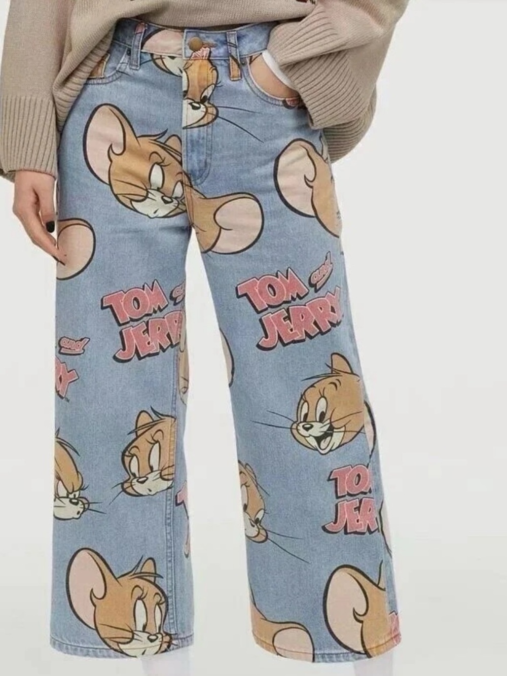 New High Waisted Wide Leg Crop Jeans estimated size 4 27x24 Pants Tom & Jerry